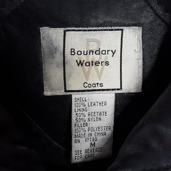 Vintage Boundary Waters Leather Zip Up Over Coat Size Medium Grid Pattern Black - Picture 4 of 9